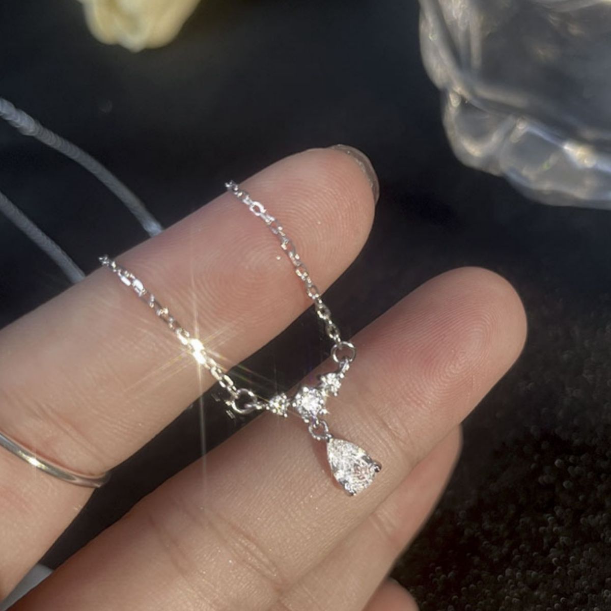 925 Sterling Silver Zircon Teardrop Necklace 4