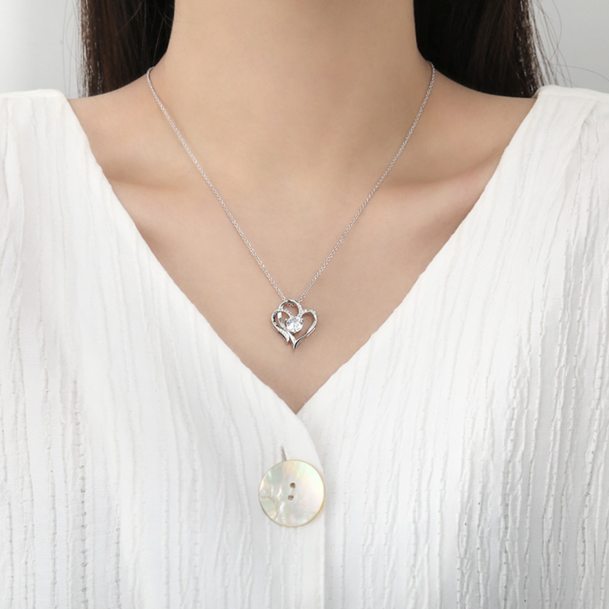 925 Sterling Silver Zircon Heart Necklace 3
