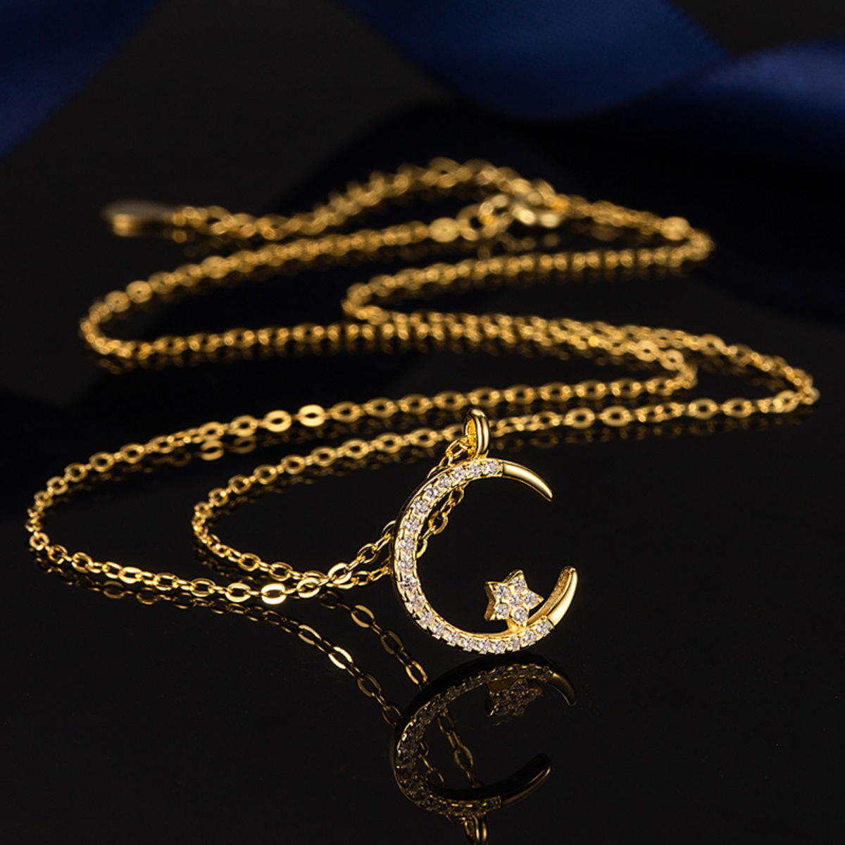 Crescent Moon Star Pendant Necklace 2