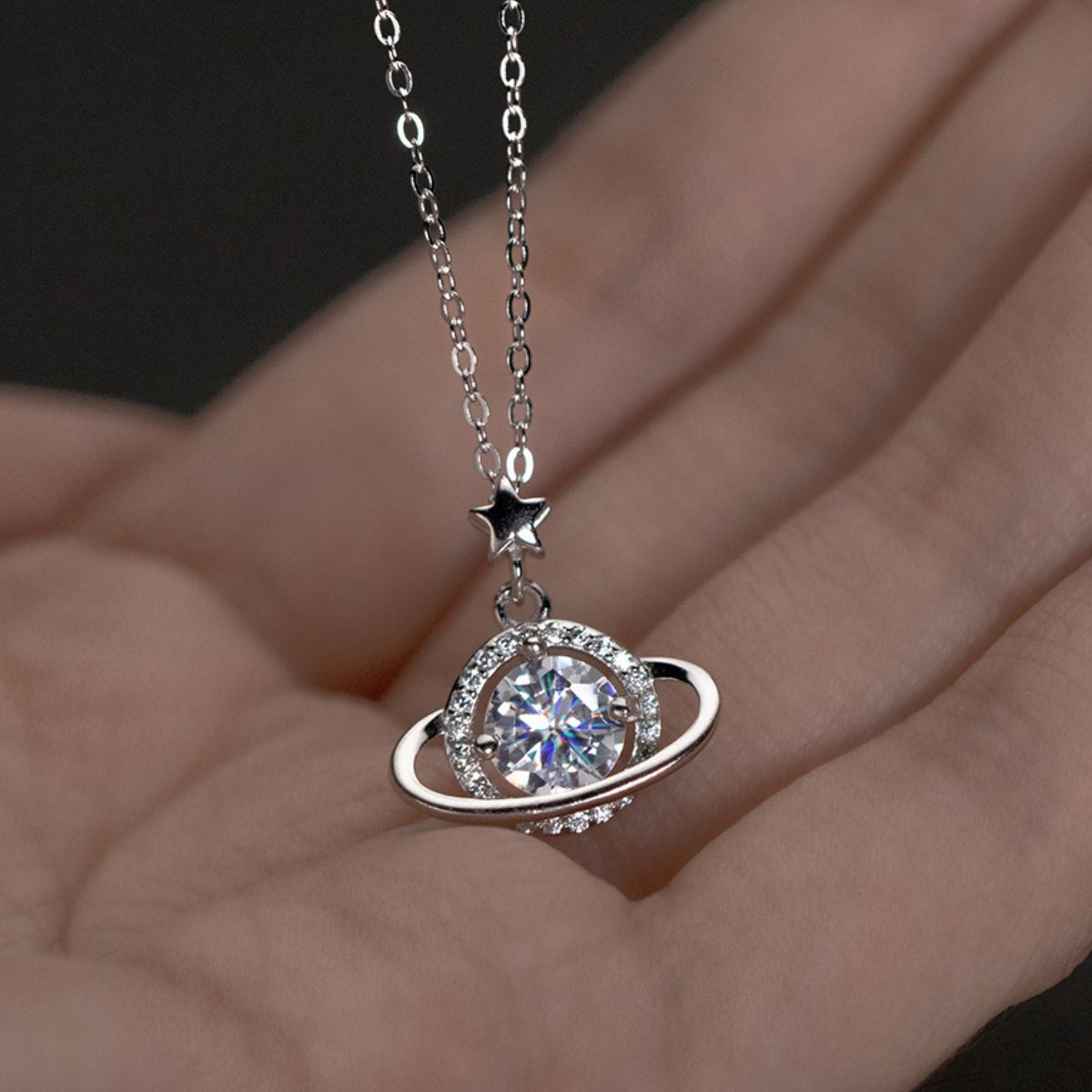 1 Carat 925 Sterling Silver Moissanite Planet Pendant Necklace 2