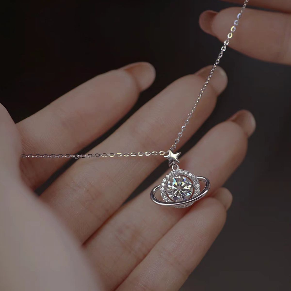1 Carat 925 Sterling Silver Moissanite Planet Pendant Necklace 3