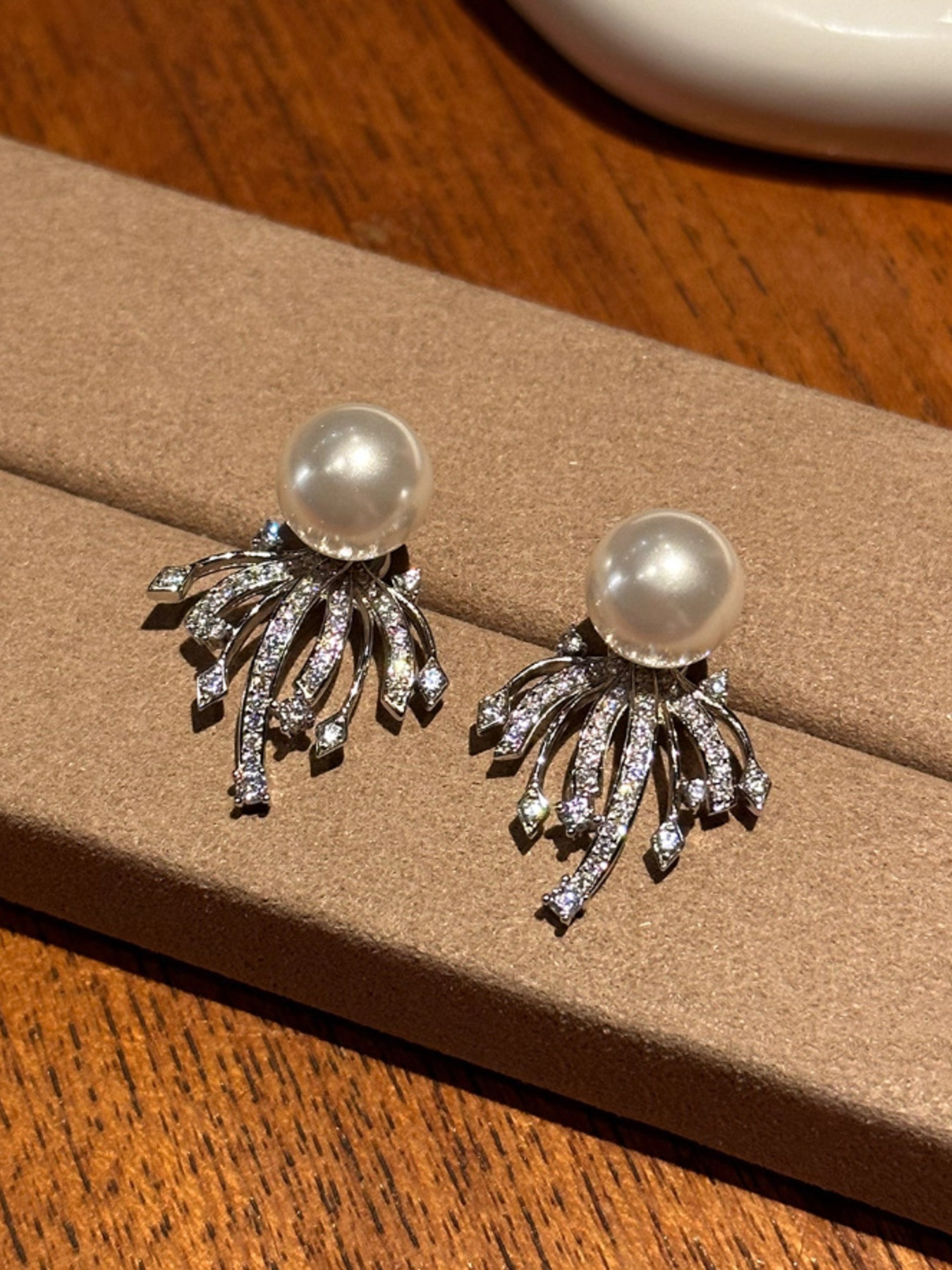 925 Sterling Silver Zircon Pearl Earrings 2