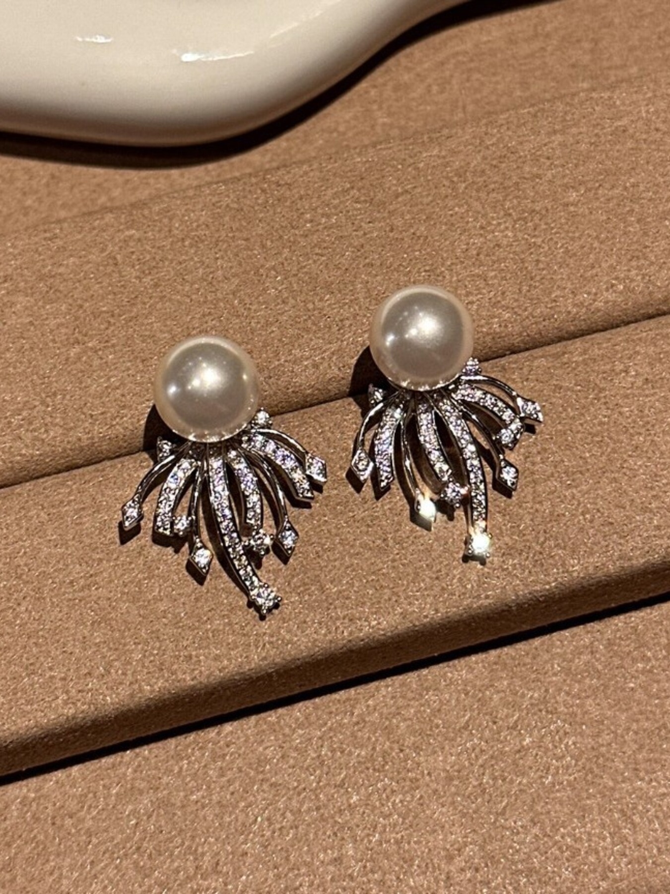 925 Sterling Silver Zircon Pearl Earrings 3