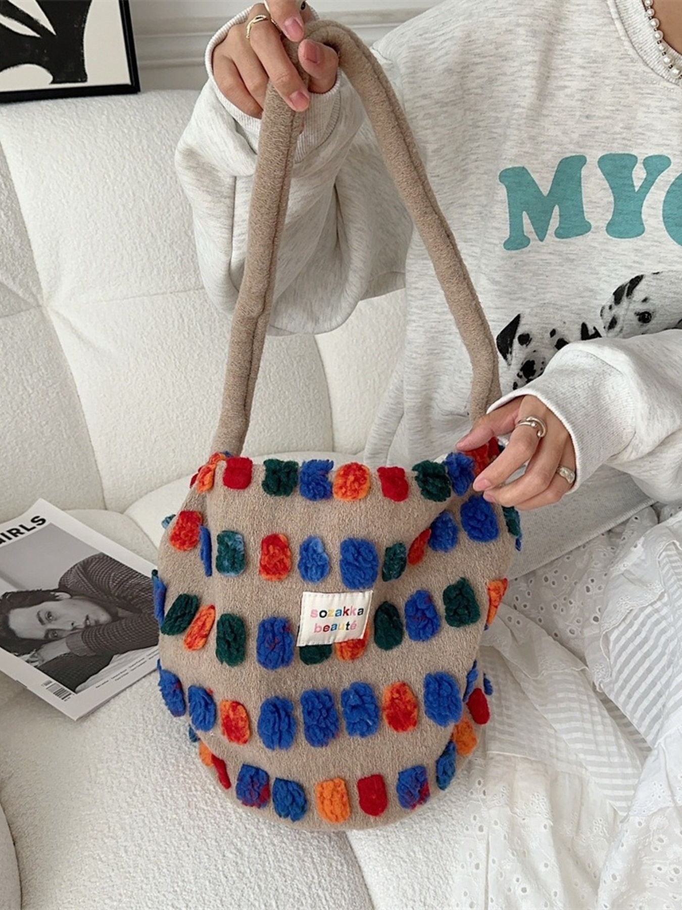 Colorful Pom-Pom Plush Crossbody Bag 3