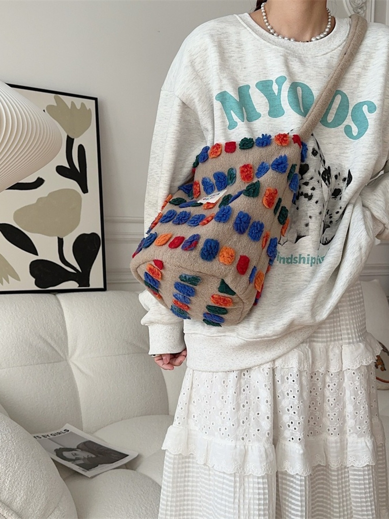 Colorful Pom-Pom Plush Crossbody Bag 2