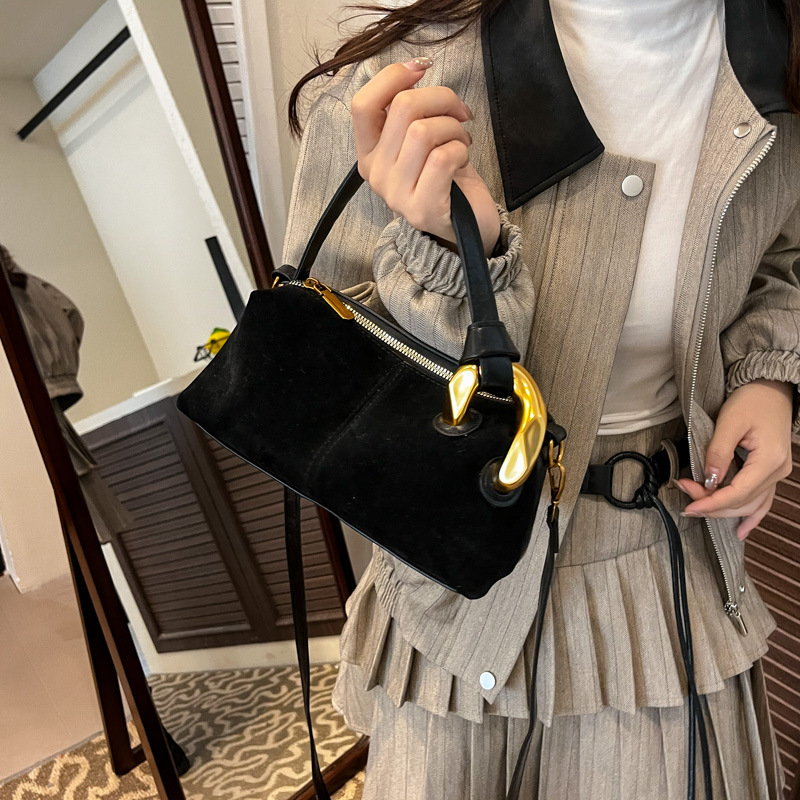 Suede Crossbody Bag with Gold Hardware 2