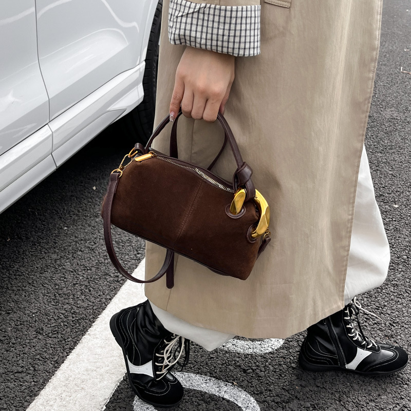 Suede Crossbody Bag with Gold Hardware 3