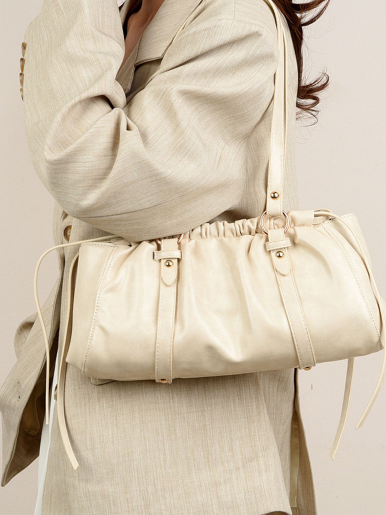 Ruched Leather Shoulder Bag 3
