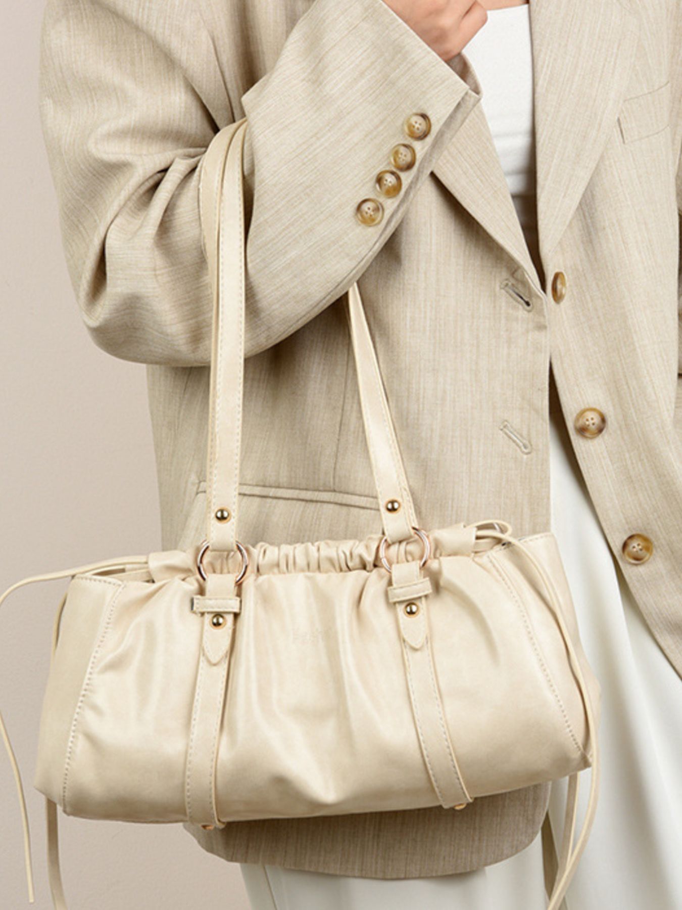 Ruched Leather Shoulder Bag 4