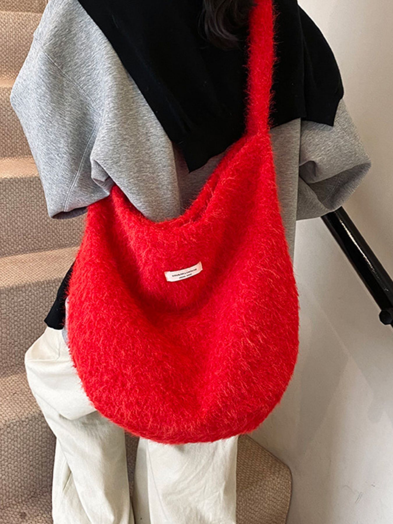 Fuzzy Solid Color Crossbody Bag 2