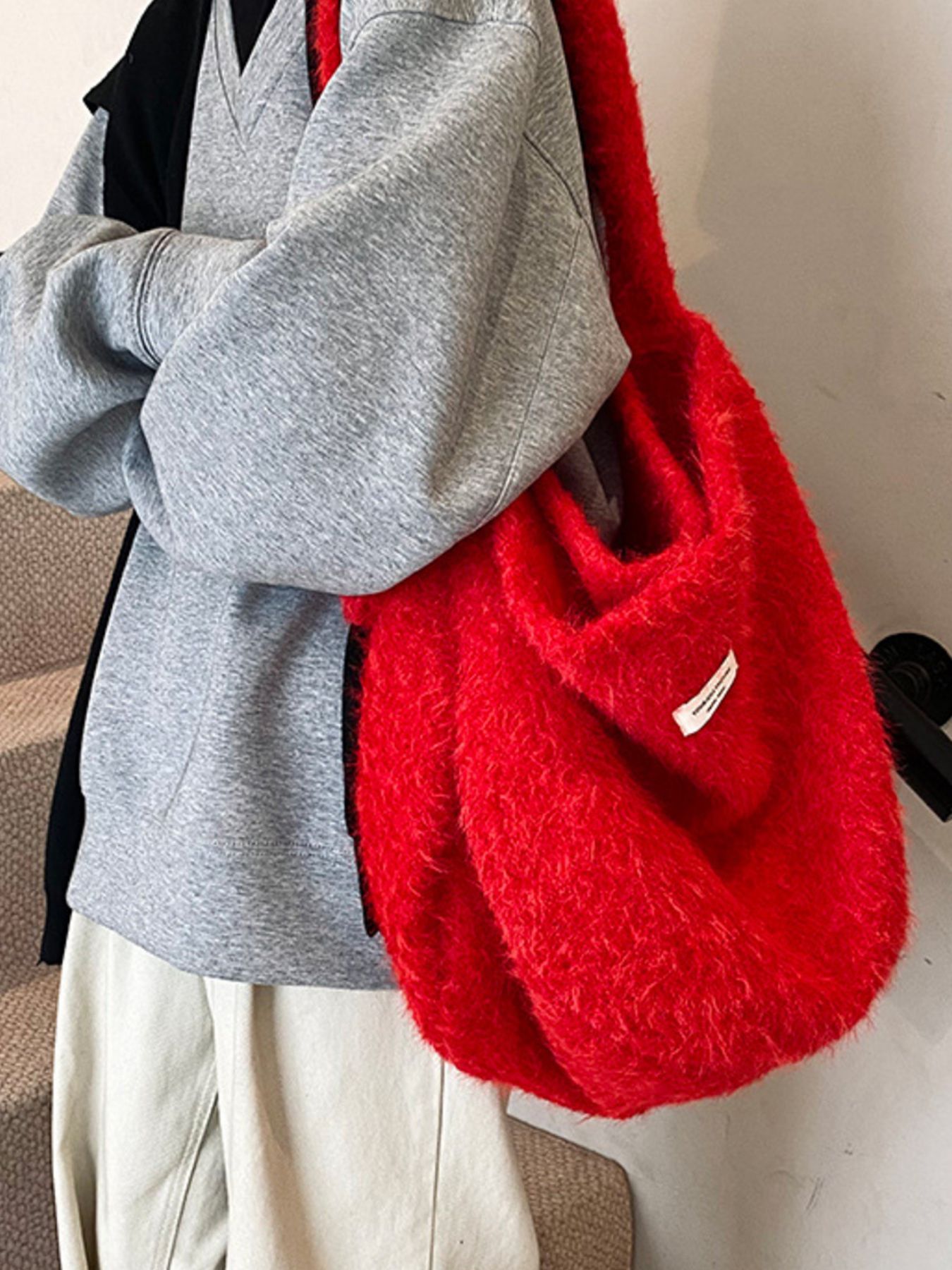 Fuzzy Solid Color Crossbody Bag 3