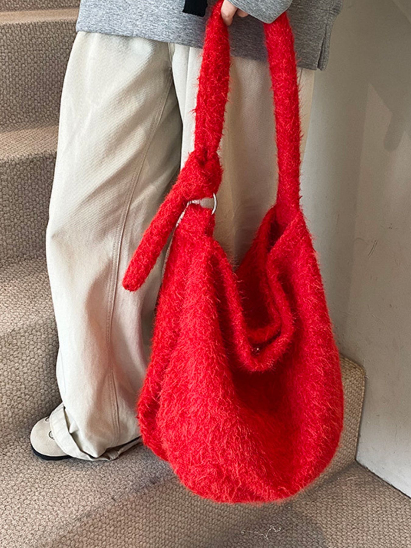 Fuzzy Solid Color Crossbody Bag 4
