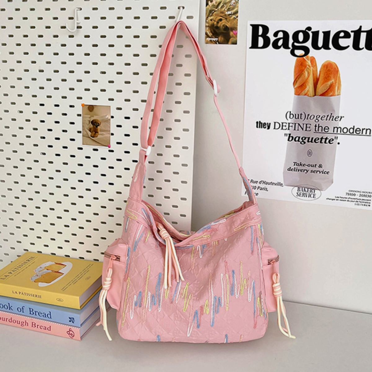 Contrast Texture Shoulder Bag 4