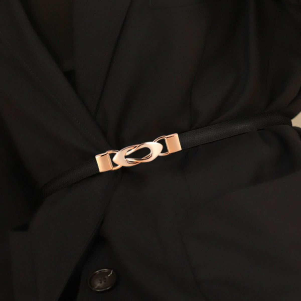 Skinny Leather Belt with Interlocking Buckle 3