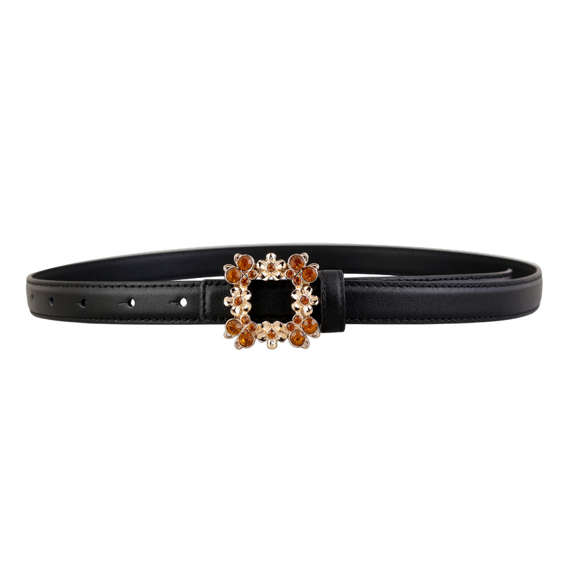 Rhinestone Buckle Leather Belt 2