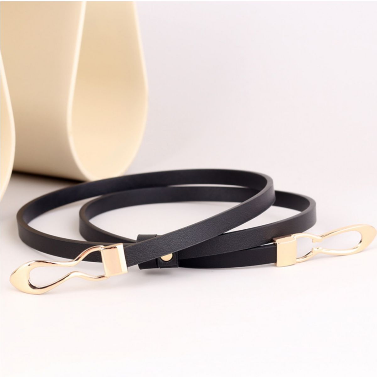 Skinny Leather Belt with Interlocking Buckle 4