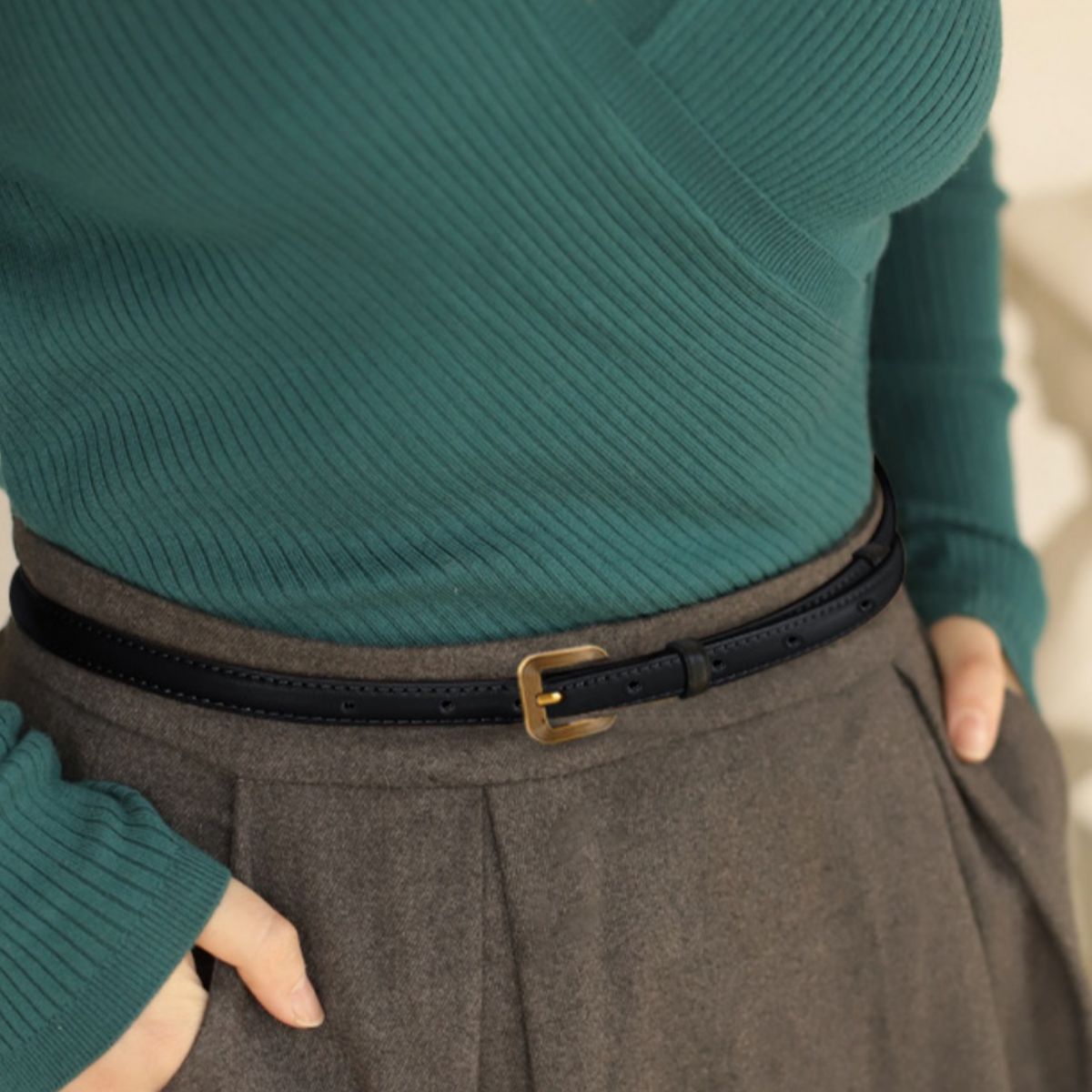Leather Skinny Belt with Buckle 4
