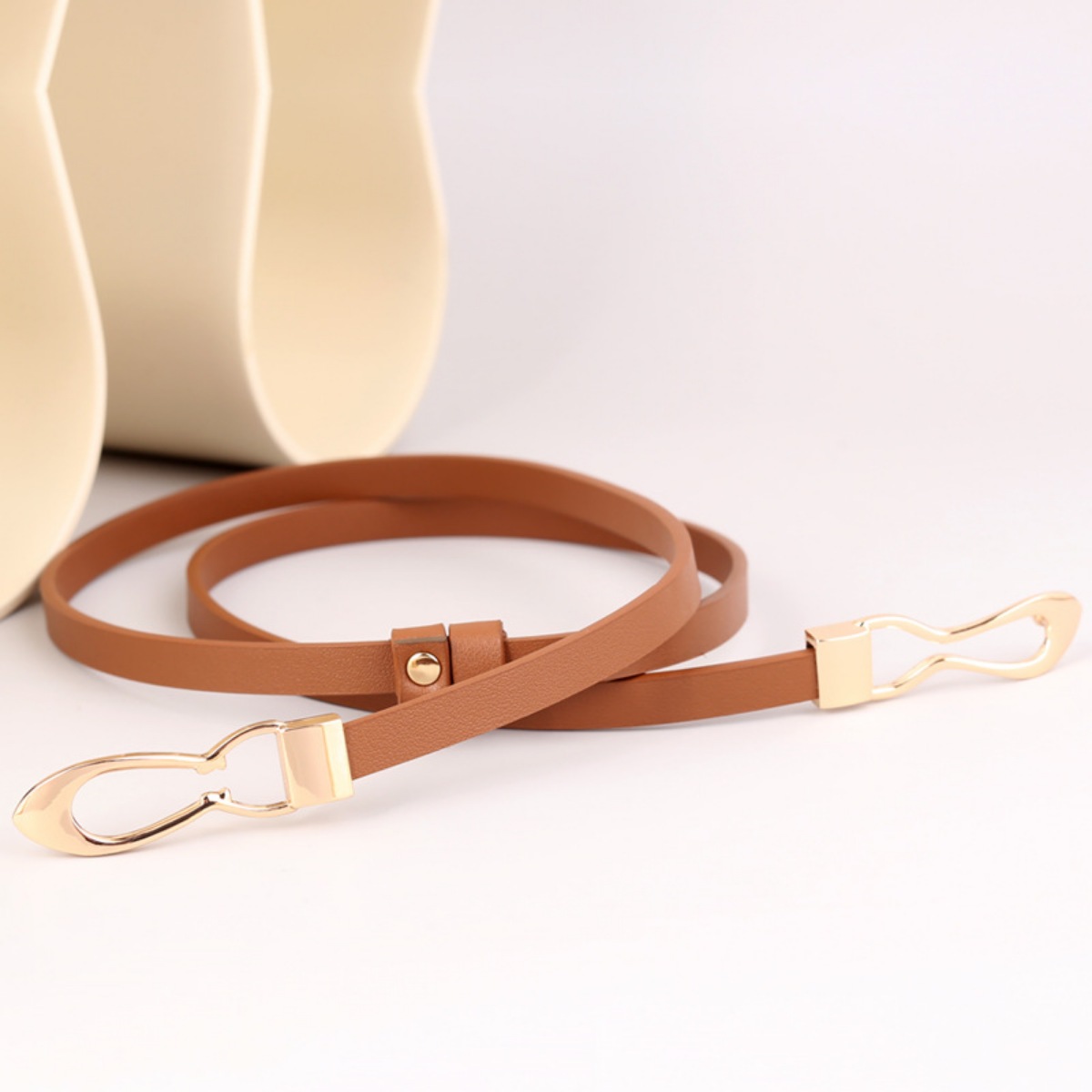 Skinny Leather Belt with Interlocking Buckle 2