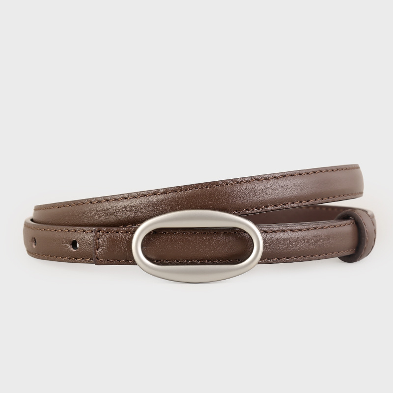 Oval Buckle Skinny Leather Belt 4