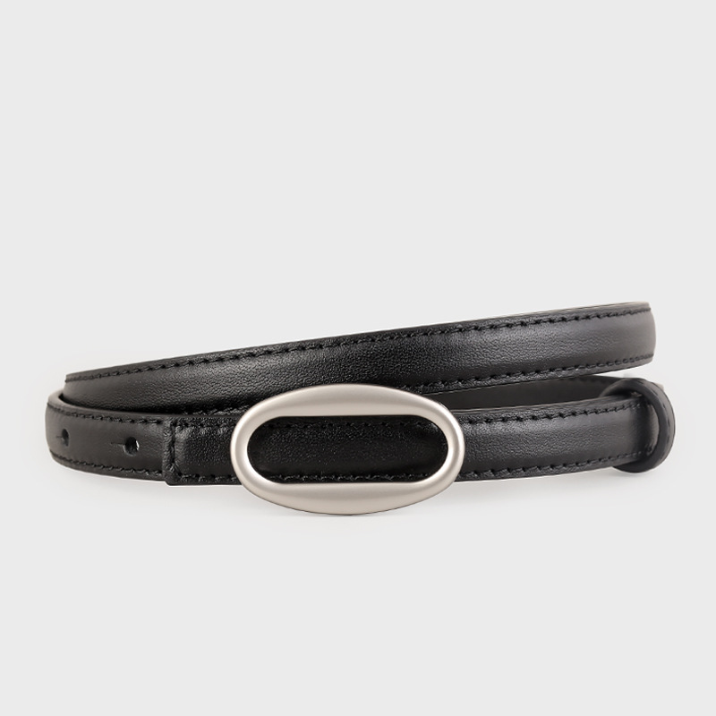 Oval Buckle Skinny Leather Belt 2