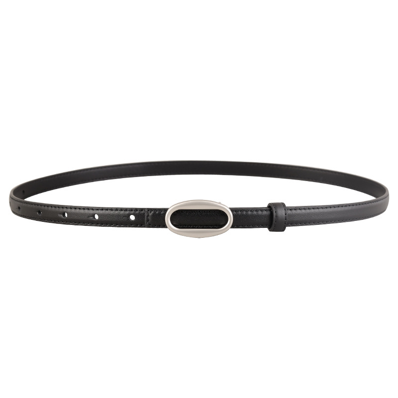 Oval Buckle Skinny Leather Belt 3