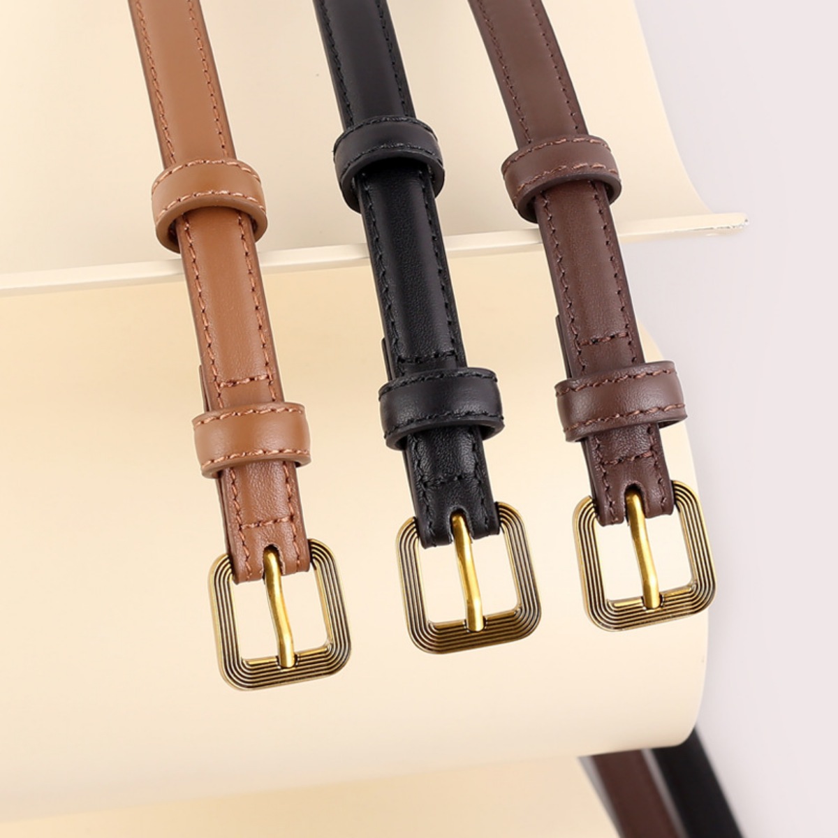 Leather Skinny Belt with Buckle 2