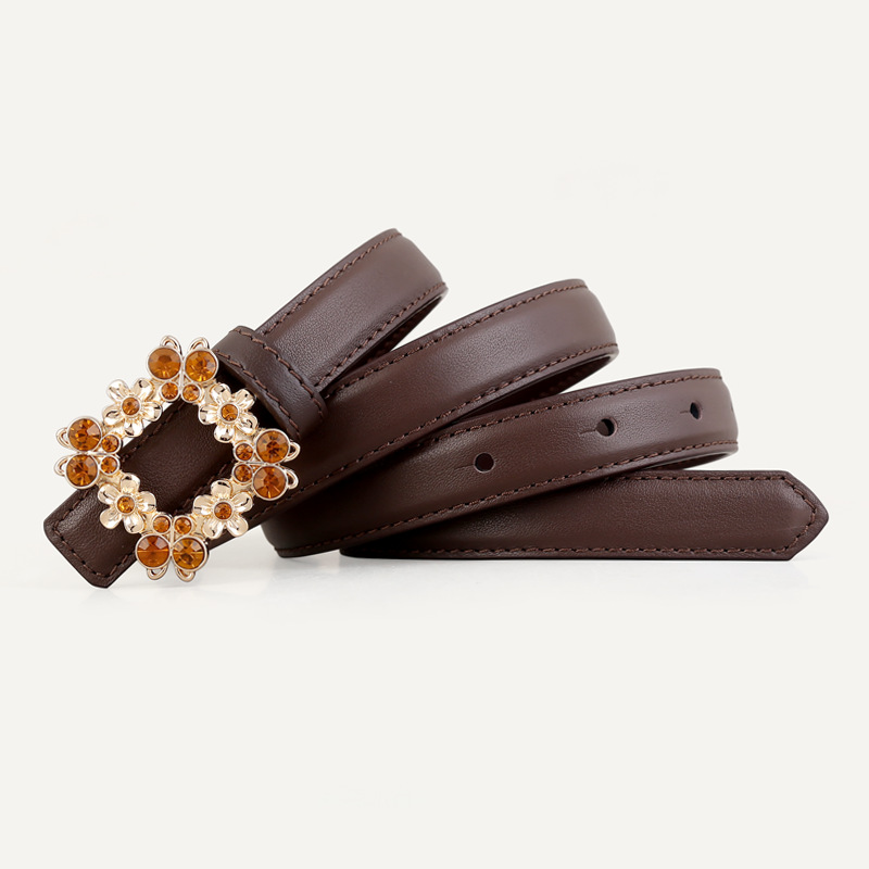 Rhinestone Buckle Leather Belt 4