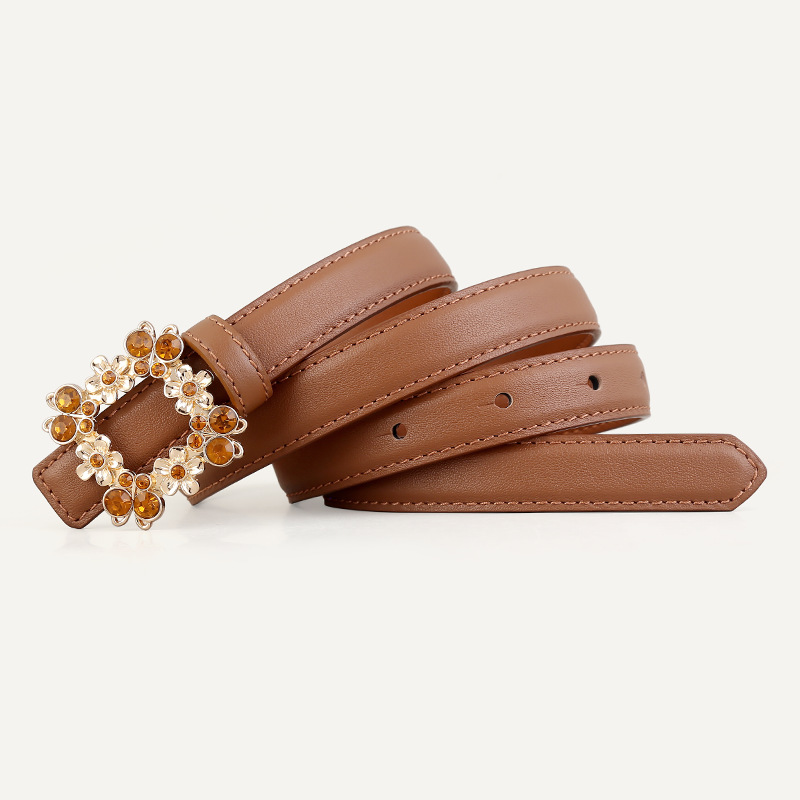 Rhinestone Buckle Leather Belt 3