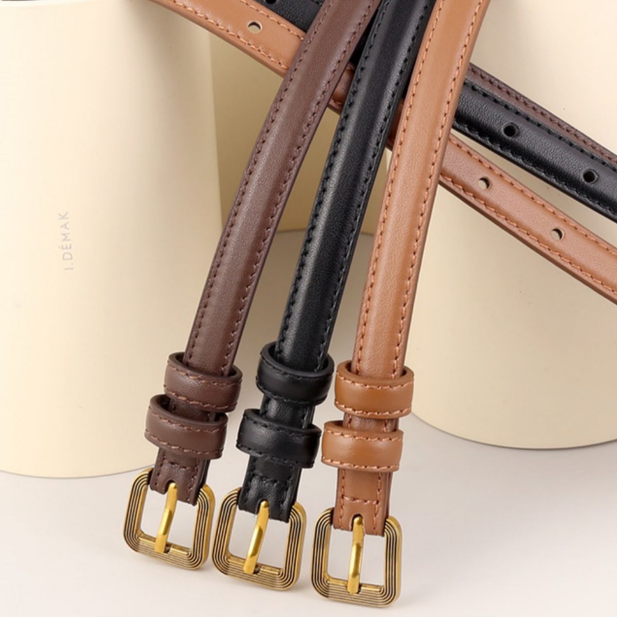 Leather Skinny Belt with Buckle 3