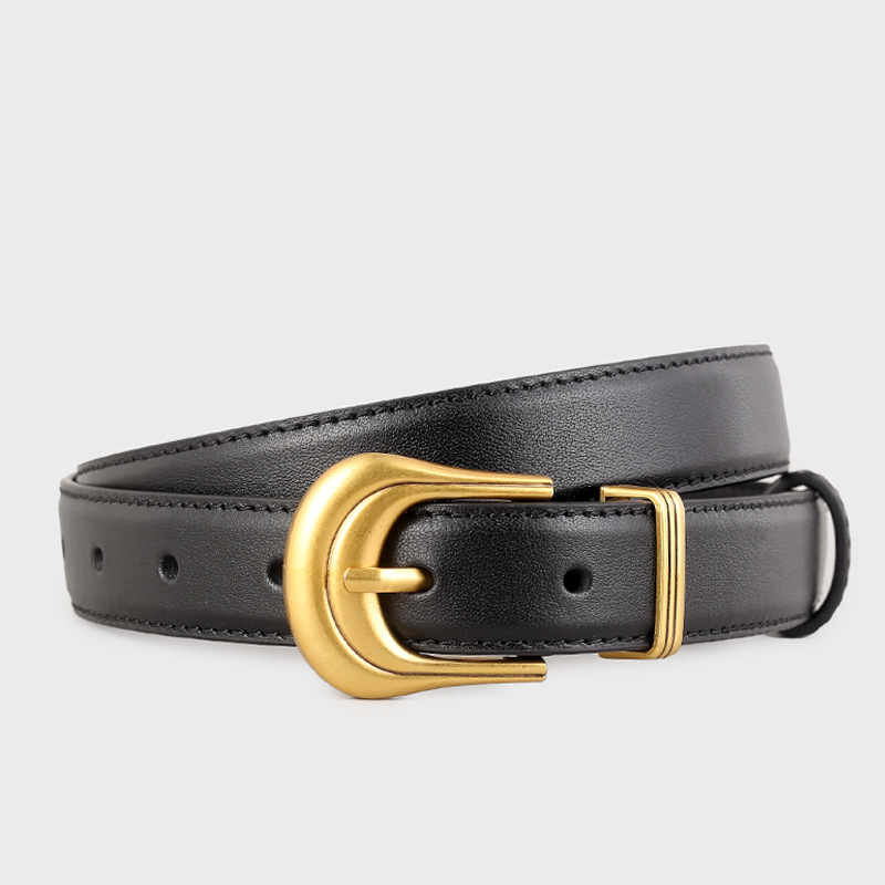 Classic Leather Belt with Golden Buckle 2