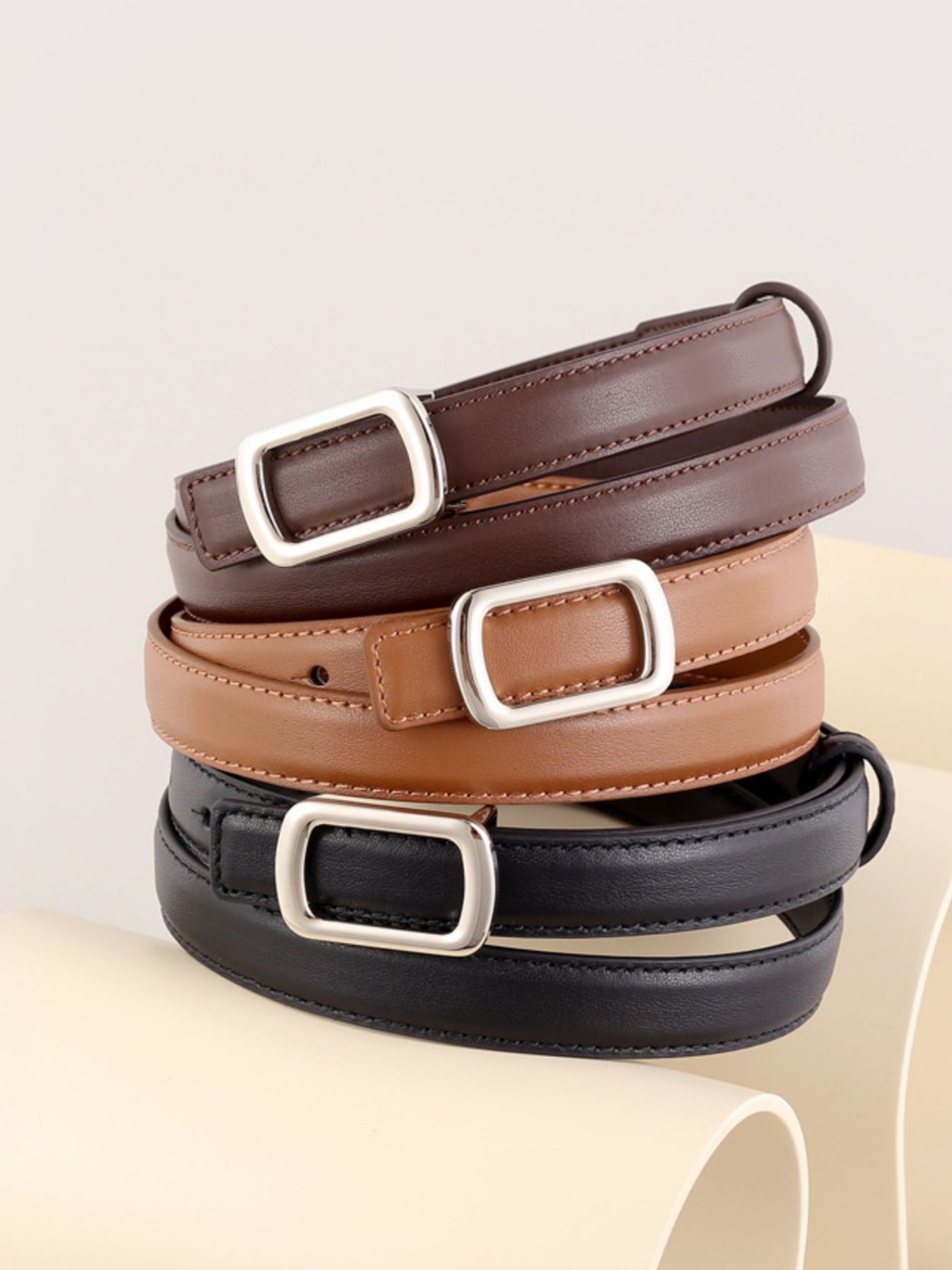 Leather Skinny Belt with Buckle 2