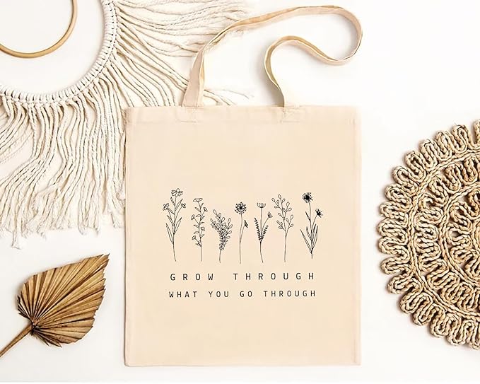 Grow Through Floral Cotton Tote Bags 2