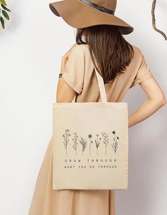 Grow Through Floral Cotton Tote Bags 3