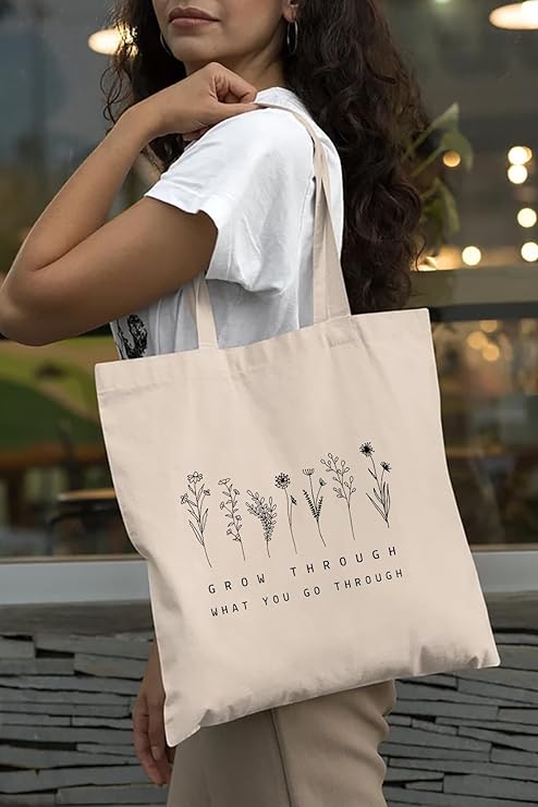 Grow Through Floral Cotton Tote Bags 4