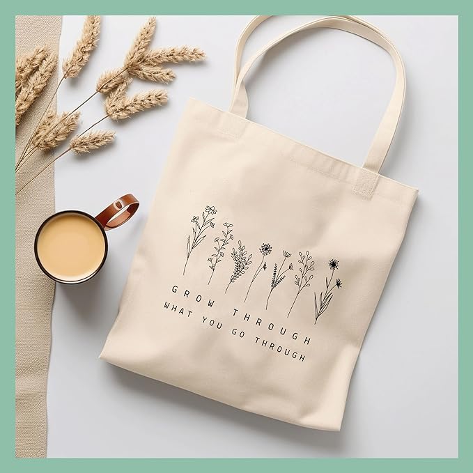 Grow Through Floral Cotton Tote Bags 5