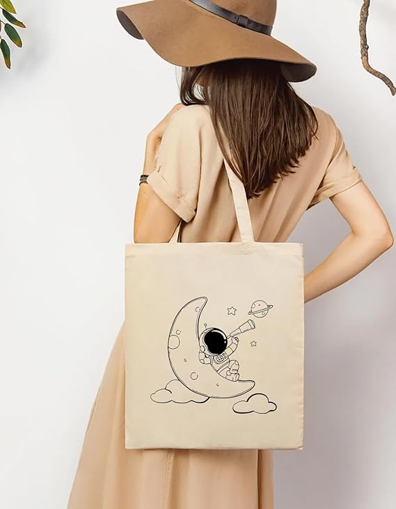 Nova Astronaut On Moon Cotton Tote Bags 4