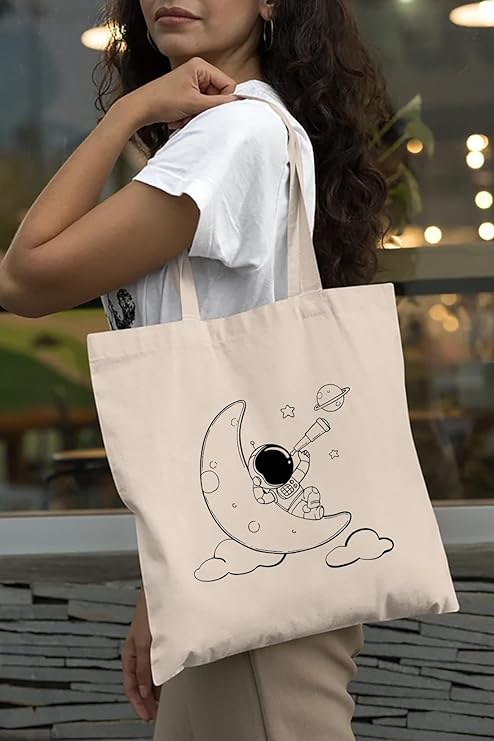 Nova Astronaut On Moon Cotton Tote Bags 5
