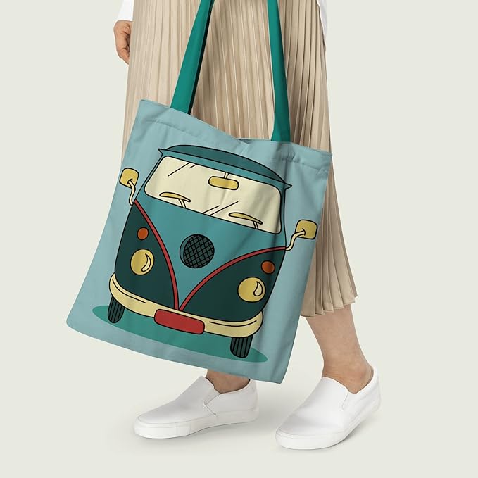 Cartoon Van Cotton Canvas Tote Bags 3