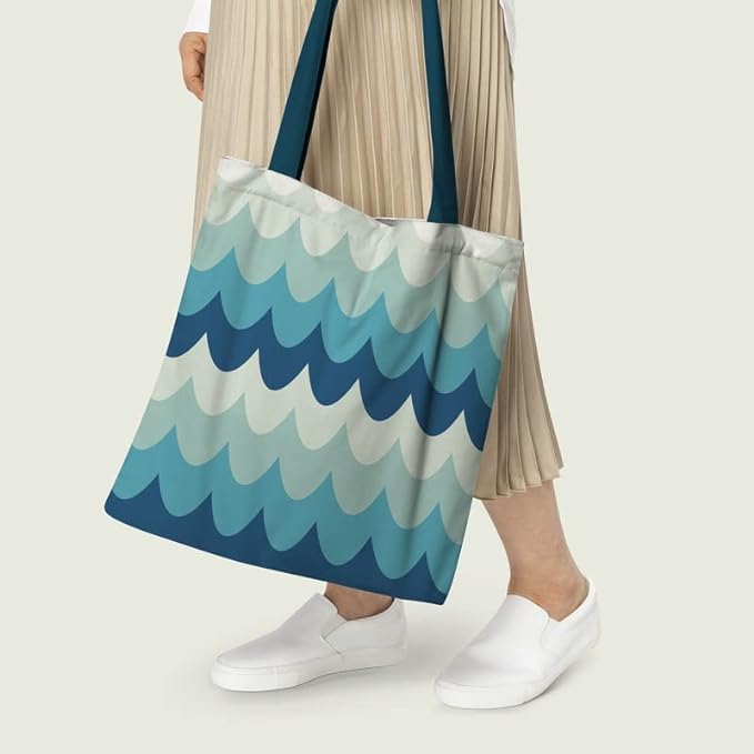 Ocean Waves Cotton Canvas Tote Bags 3