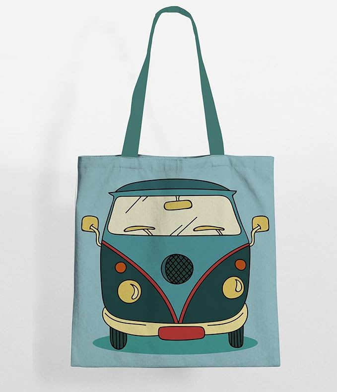Cartoon Van Cotton Canvas Tote Bags 4