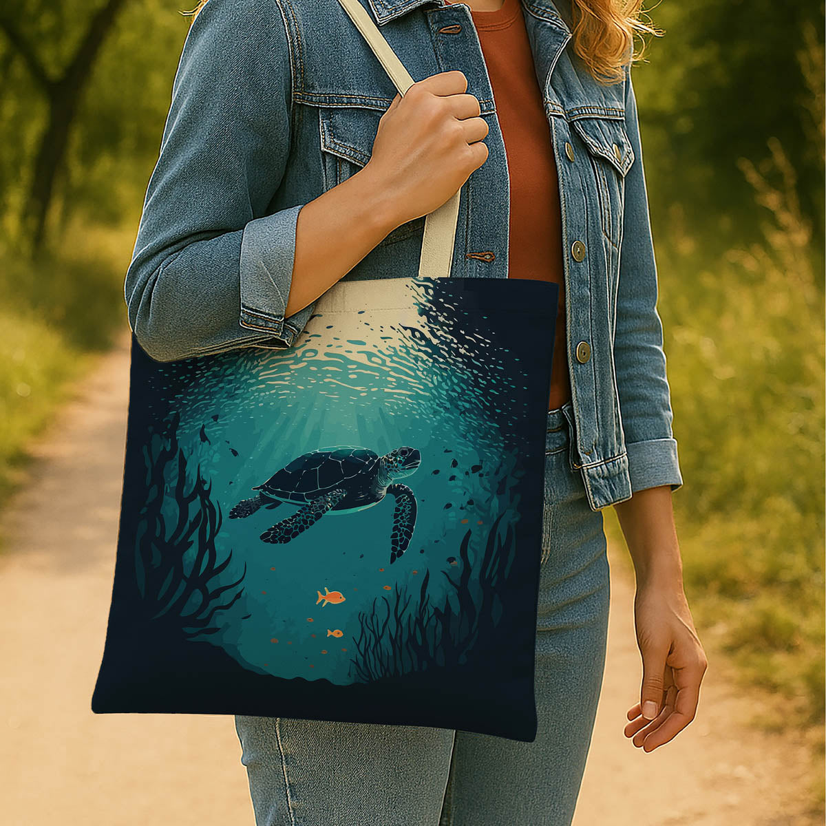 Green Turtle Ocean Theme Tote Bag 3