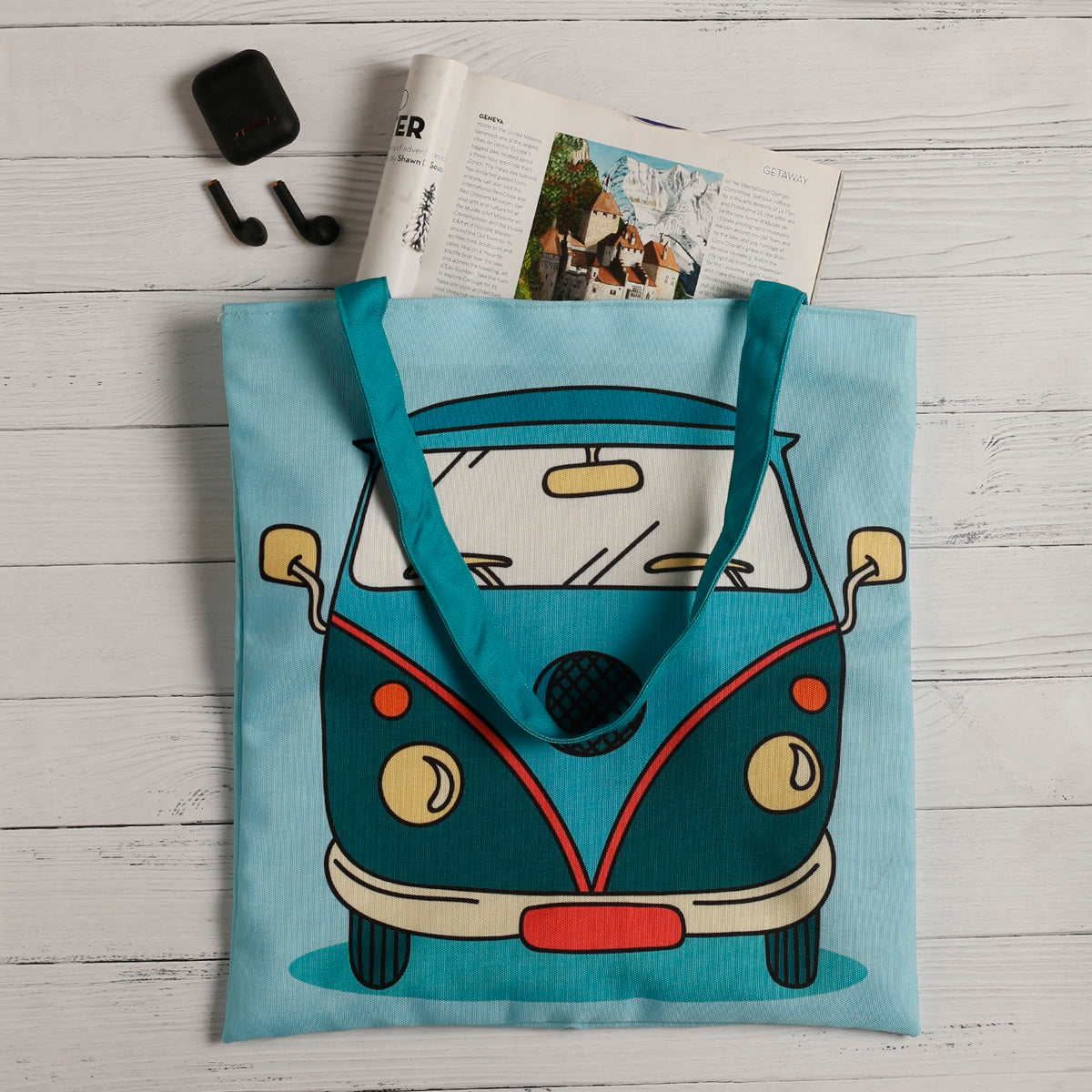 Cartoon Van Cotton Canvas Tote Bags 2
