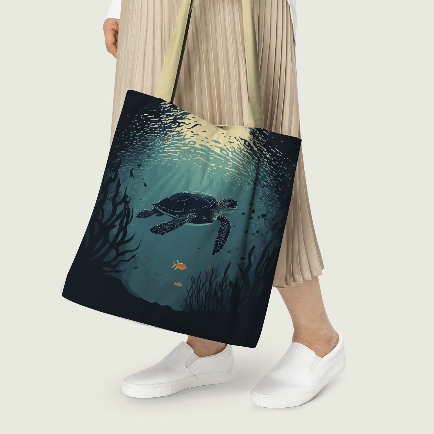 Green Turtle Ocean Theme Tote Bag 5