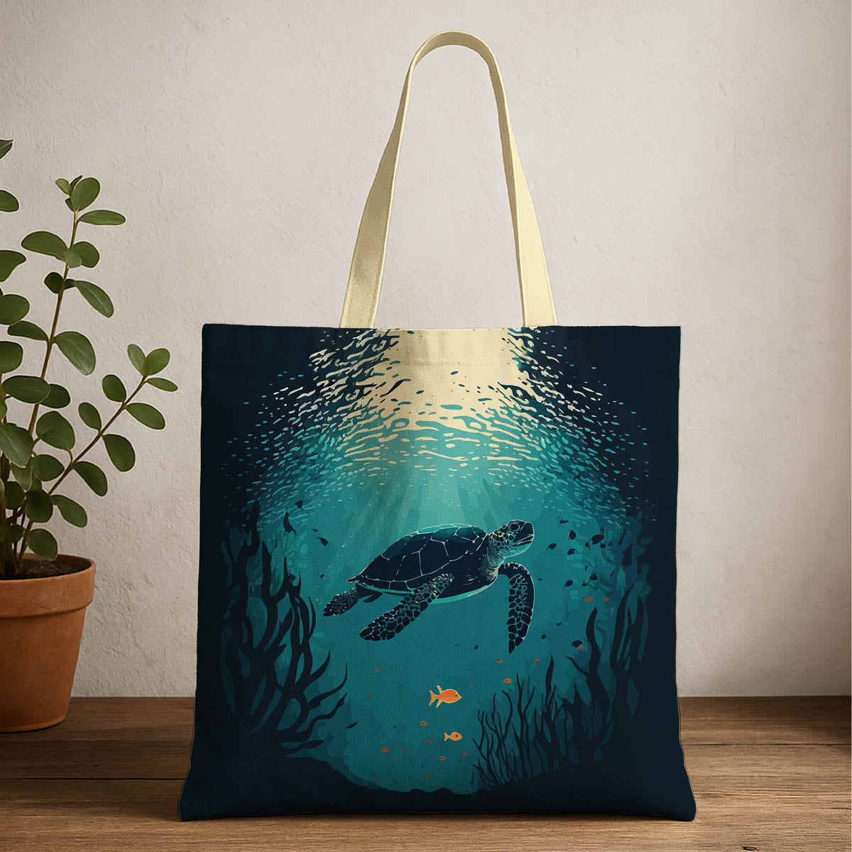 Green Turtle Ocean Theme Tote Bag 2