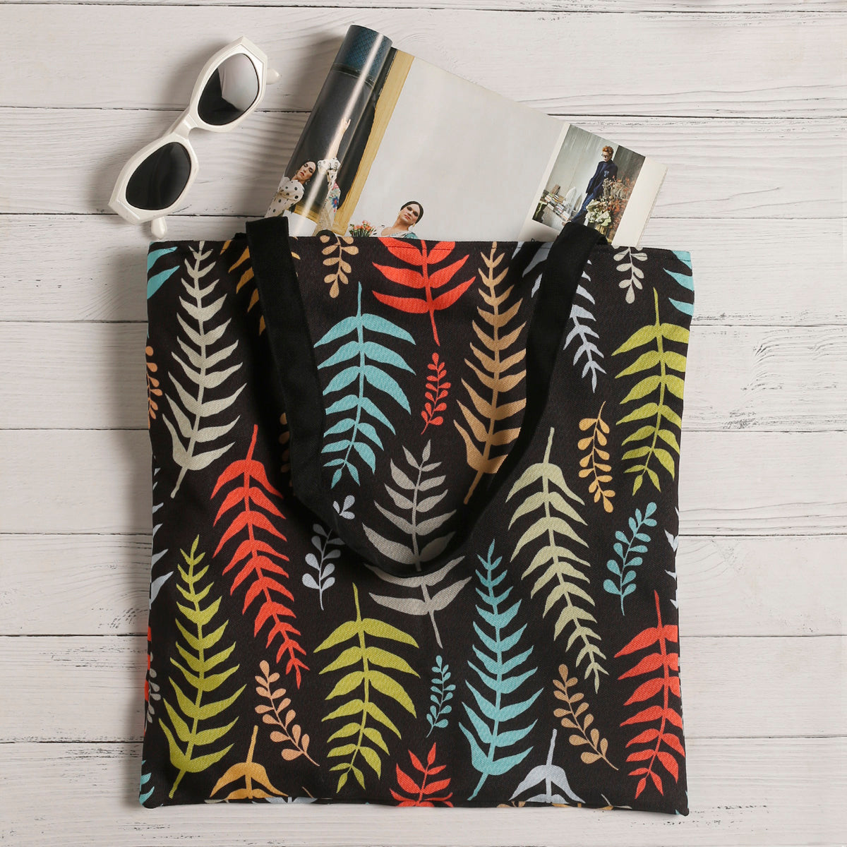 Leaf Pattern Cotton Canvas Tote Bags 2