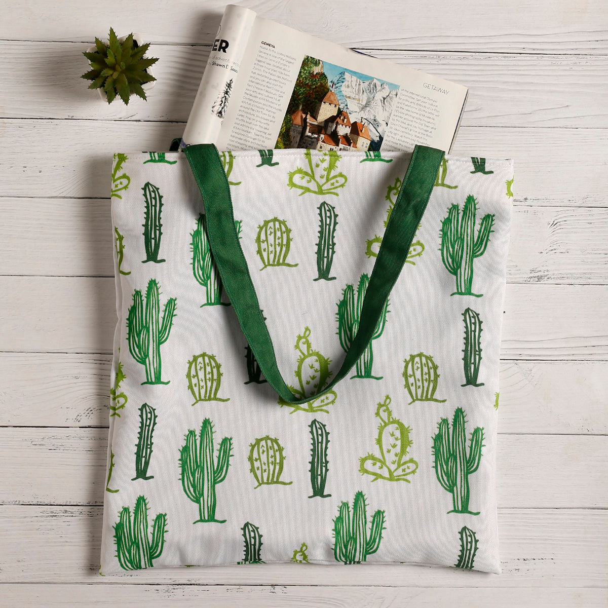 Cute Cactus Art Cotton Canvas Tote Bags 2