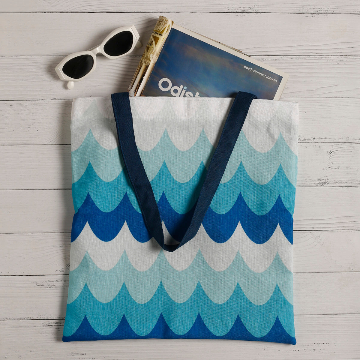 Ocean Waves Cotton Canvas Tote Bags 2