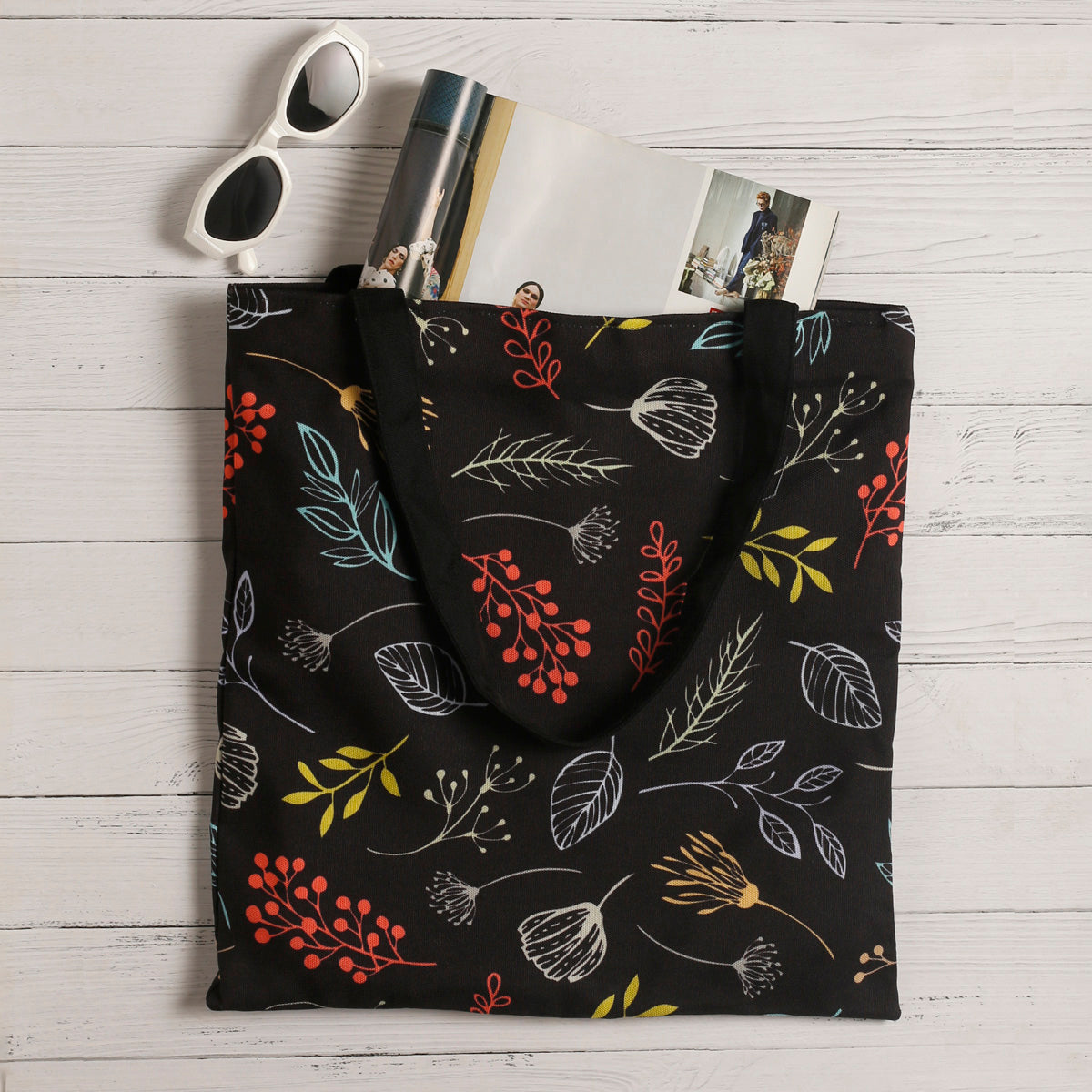 Christmas Leaves Cotton Canvas Tote Bags 2