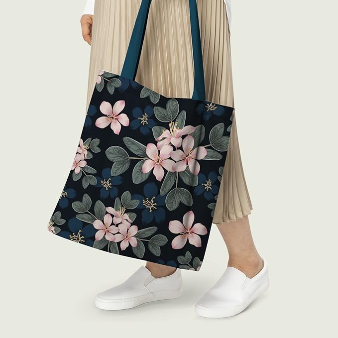 Midnight Bloom Cotton Canvas Tote Bags 4