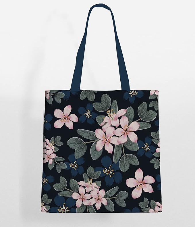 Midnight Bloom Cotton Canvas Tote Bags 5